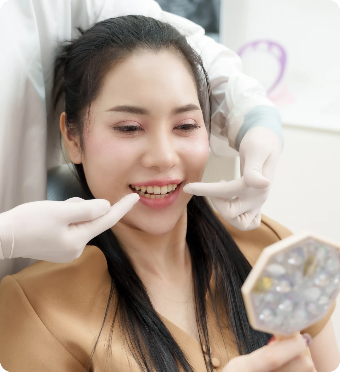 Woman smiling during dental visit